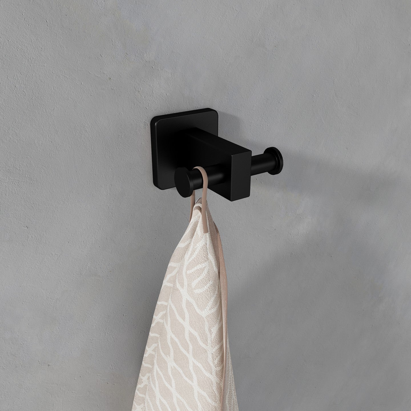 Modern black multipurpose hook acting as a towel bar and holder, providing a sleek and functional bathroom accessory