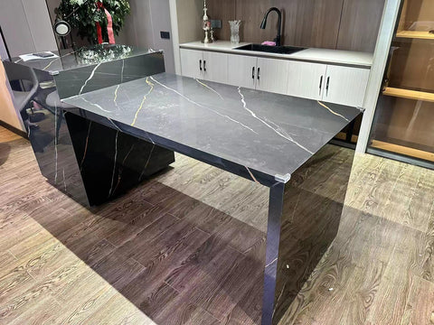 a kitchen island with black color