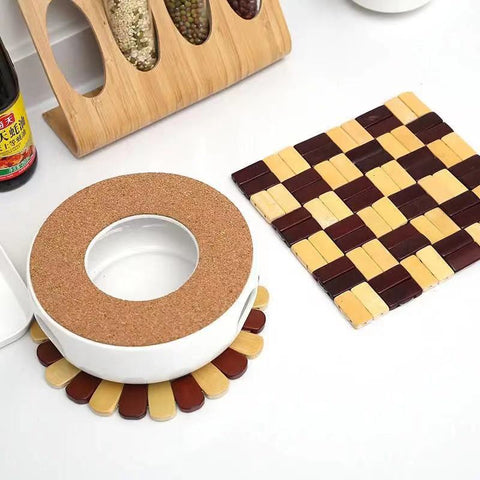 rectangle Bamboo Placemat with one round pot