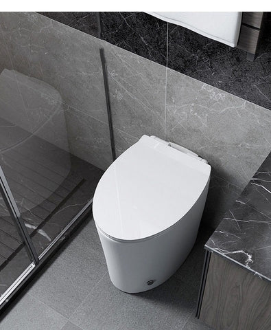 white smart toilet in grey bathroom