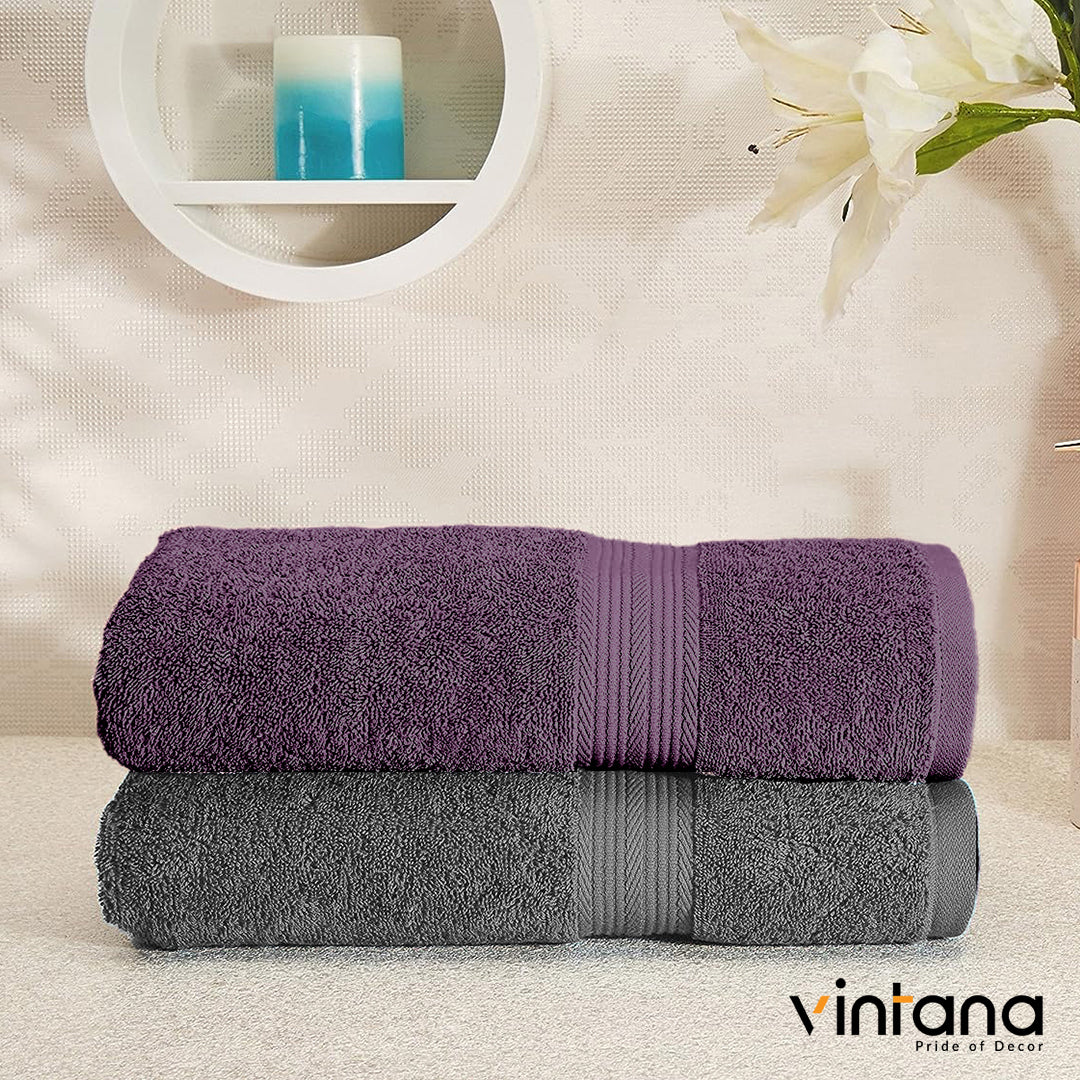 BAMBOO 100% Cotton BATH TOWEL,( PACK OF 3)800 GSM, MELOT + DARK GREY