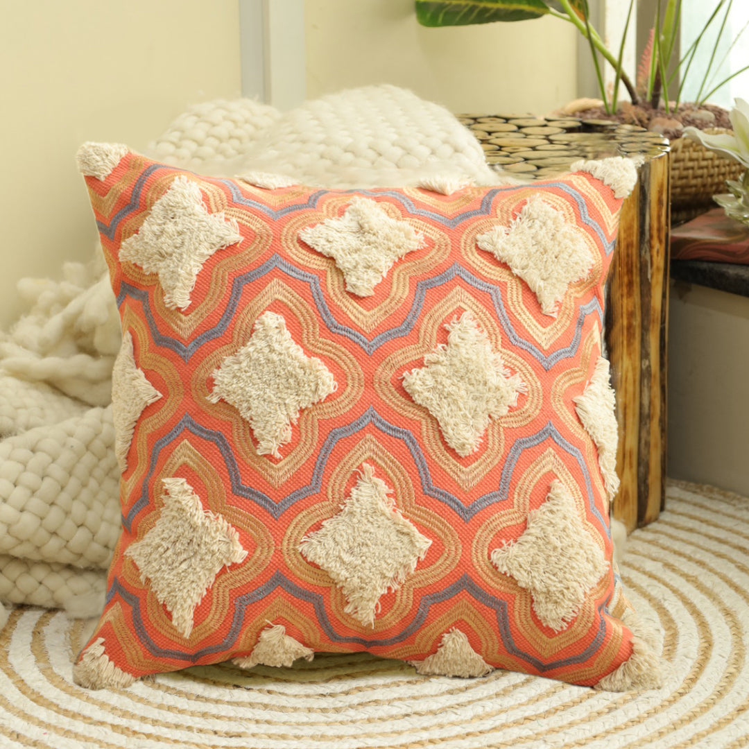 CUSHION COVER 100 % COTTON 16x16 Inches , CARROT/MULTI COLOR