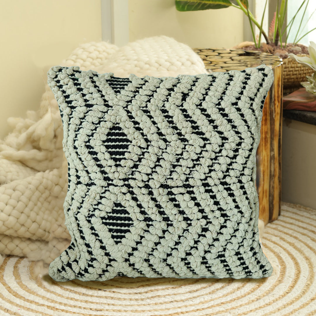 CUSHION COVER 100 % COTTON 18x18 Inches , BEIGE/BLACK