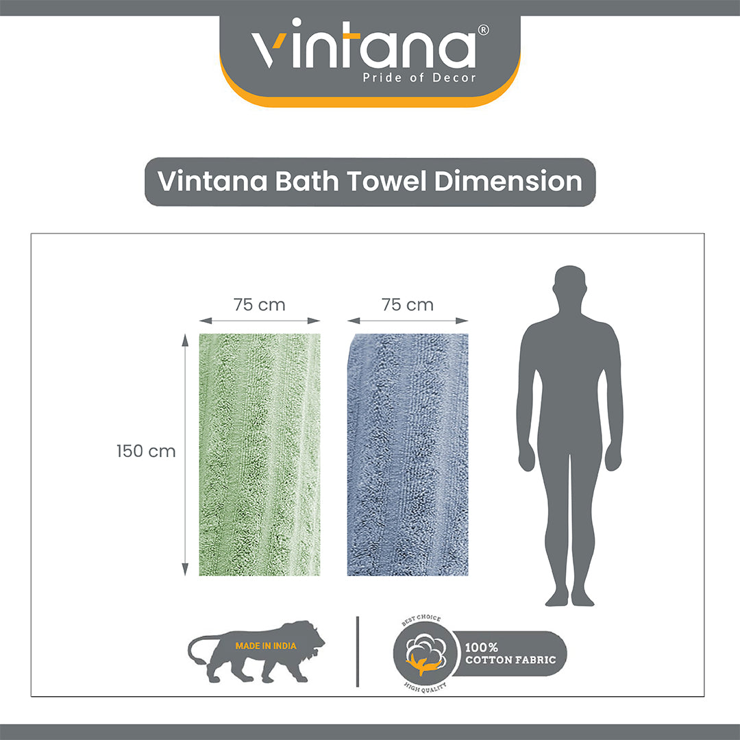 BAMBOO 100% Cotton BATH TOWEL,( PACK OF 4)800 GSM,BLUE + GREEN