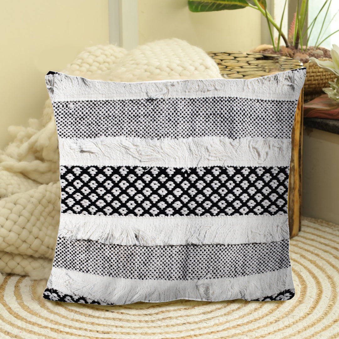 CUSHION COVER 100 % COTTON 18x18 Inches , WHITE/BLACK