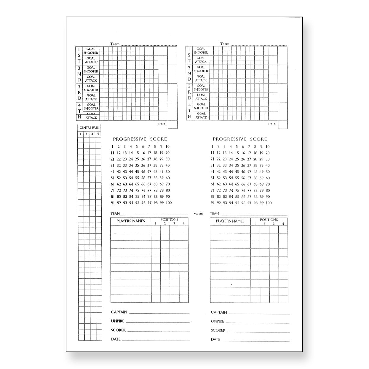 Netball Scorebook - Paper – uScore Netball