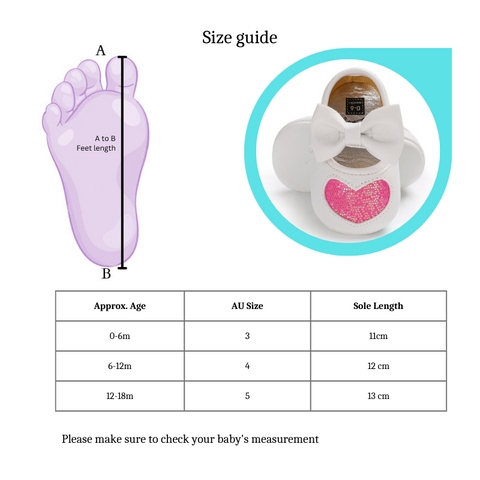 Princess party pink heart pattern girl shoes size guide