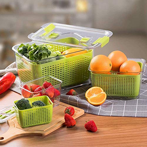 Pack of 4 Fruit Fresh Produce Protector, Grape Container for Fridge, Fruit  Saver Lettuce Container with Drain Colanders, Partitioned Salad Container