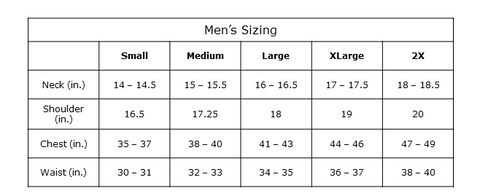 '47 Brand Size Chart Men - US Ryder Cup