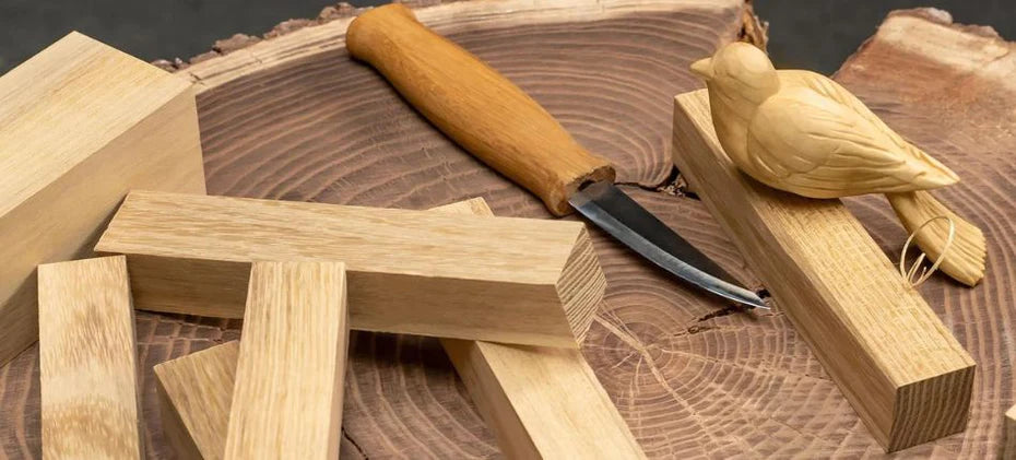 acacia bloks with carving knife