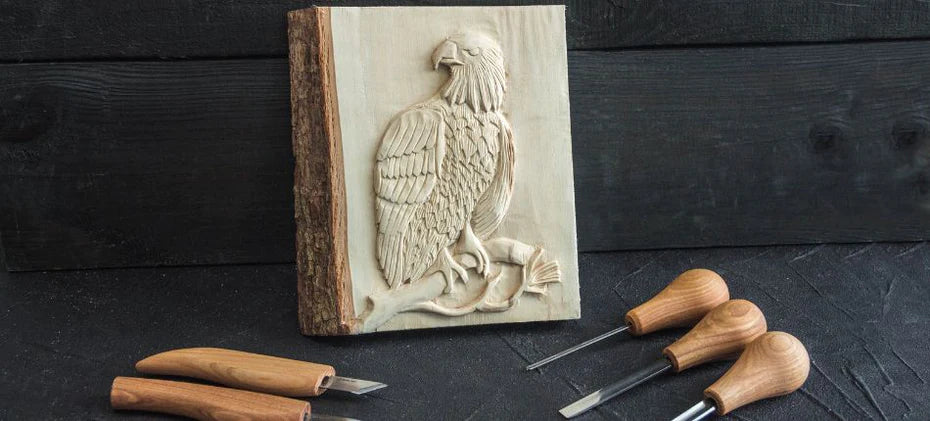 Completed carved wooden eagle