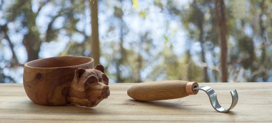 hook knife with carved kuksa bowl