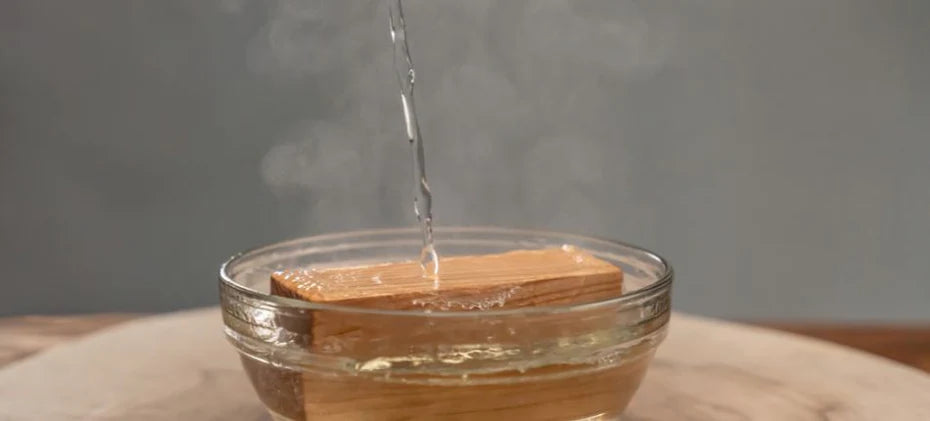 wooden blank in boiling water