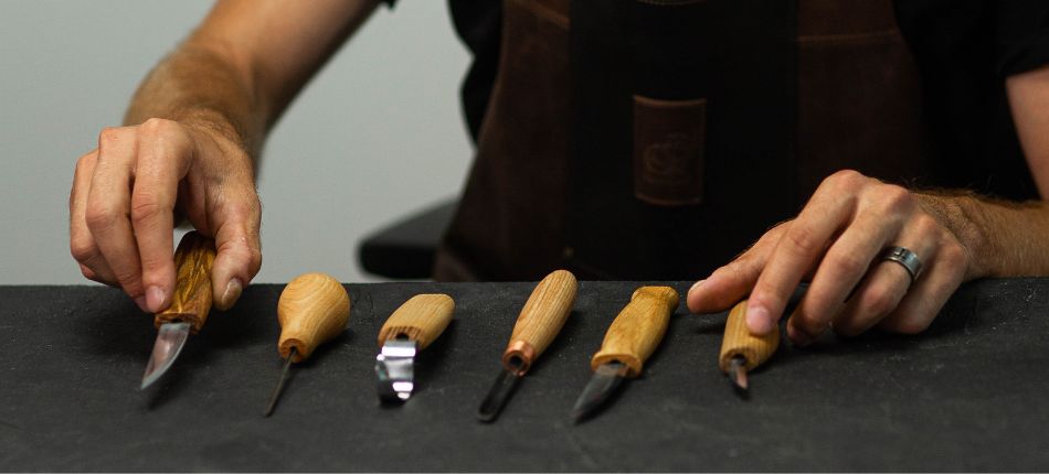 Carving tools on a table