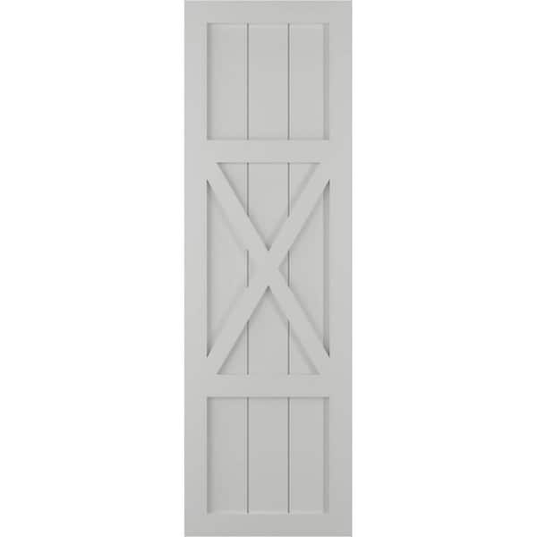 True Fit 15 in. x 74 in. PVC Center X-Board Farmhouse Fixed Mount Board and Batten Shutters in Hailstorm Gray (Per Pair)