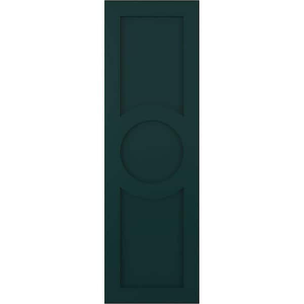 True Fit 15 in. x 71 in. PVC Center Circle Arts and Crafts Fixed Mount Flat Panel Shutters, Thermal Green (Per Pair)