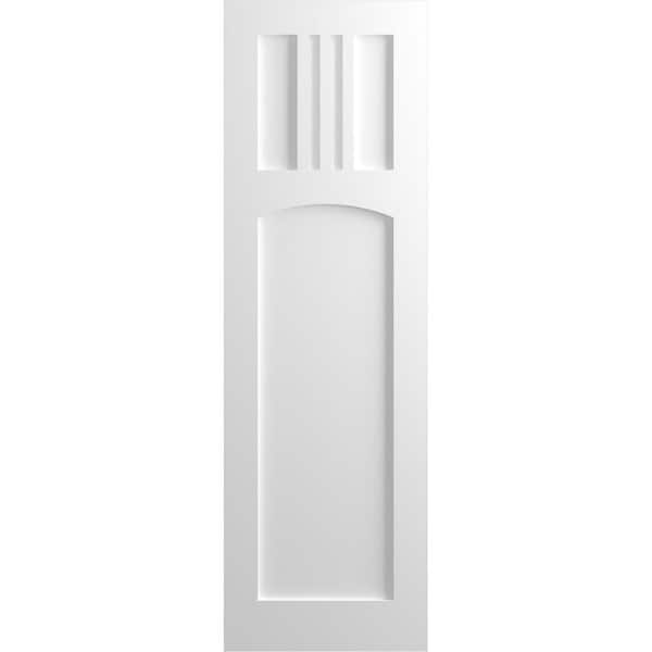 True Fit 15 in. x 59 in. Flat Panel PVC San Miguel Mission Style Fixed Mount Shutters Pair in Unfinished