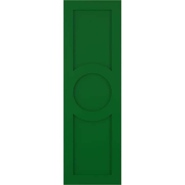 True Fit 15 in. x 61 in. PVC Center Circle Arts and Crafts Fixed Mount Flat Panel Shutters, Viridian Green (Per Pair)