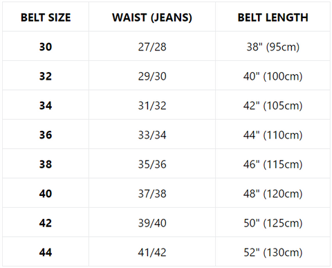 Western Belts Size Chart – Western Cowboy