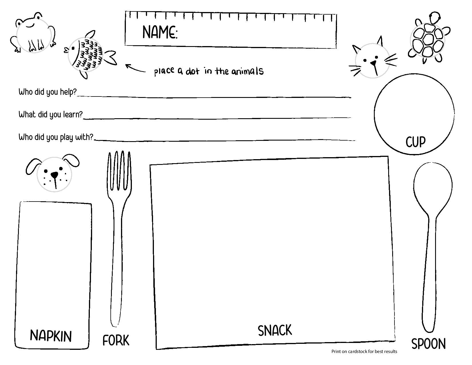 Preview of Back to School Placemat Printable