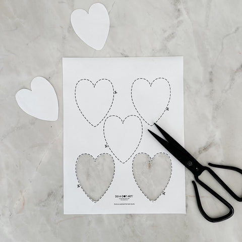 Do A Dot Art! Heart Template with Scissors, demonstrating how to cut the hearts out