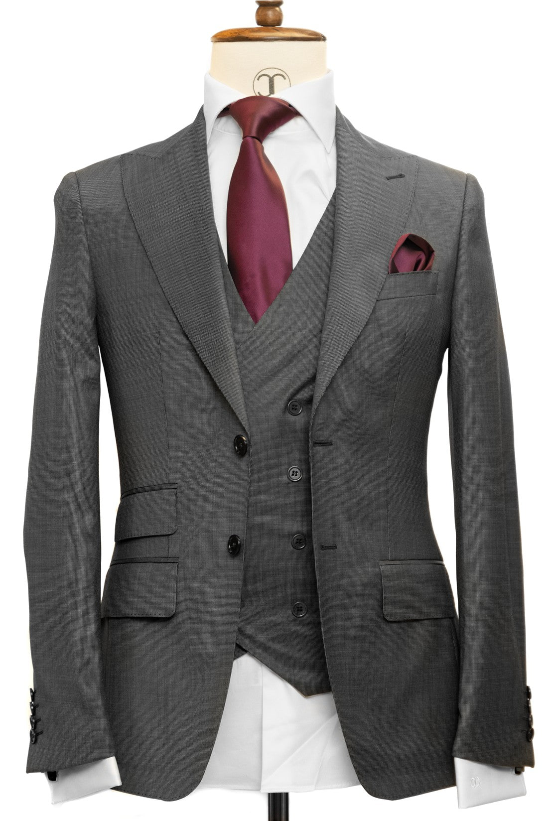 Lanificio Mario Filafil - Grey 3-piece slim fit suit with double breas ...