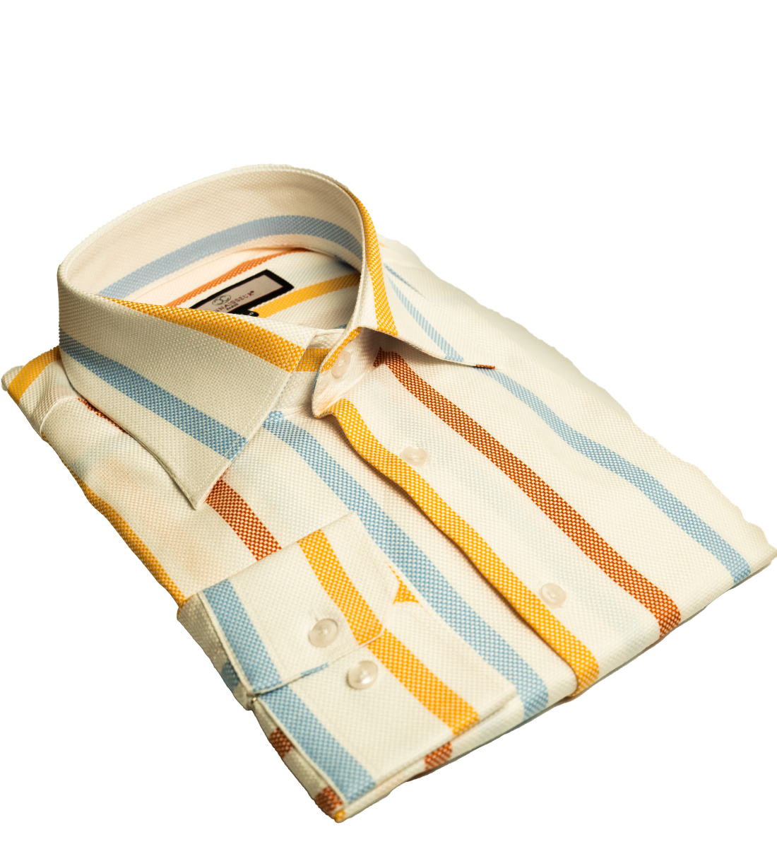 Connaisseur - White with yellow, orange and blue plaid slim fit dress shirt