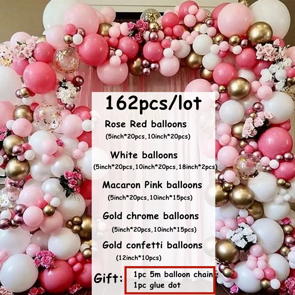 162pcs Hot Pink Chrome Gold White Balloons Arch Garland Wedding Birthd –  PartyDecorHQ