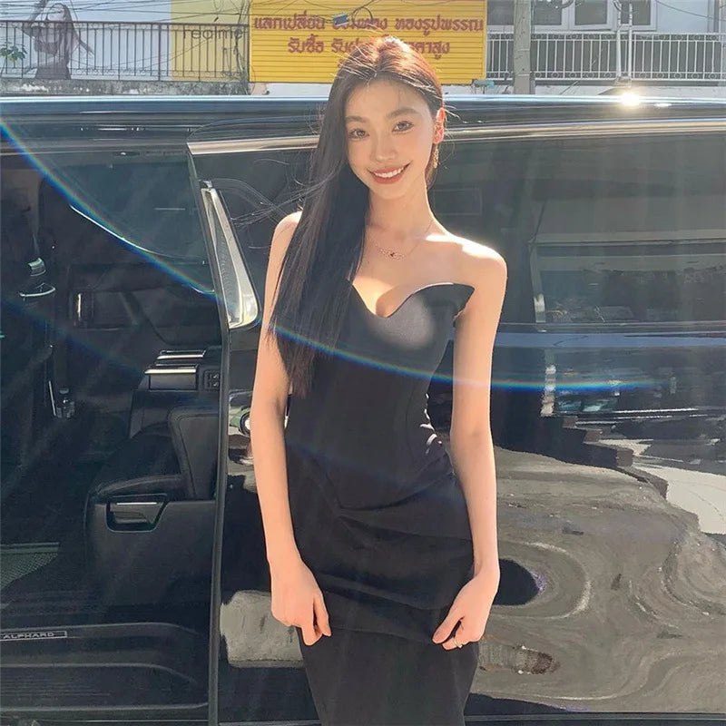 AIMAYS summer dresses for women 2024 Summer Strapless Long Dress Women's Black Off Shoulder Sexy Club Party Slim Maxi Dresses Female Clothing Vestidos