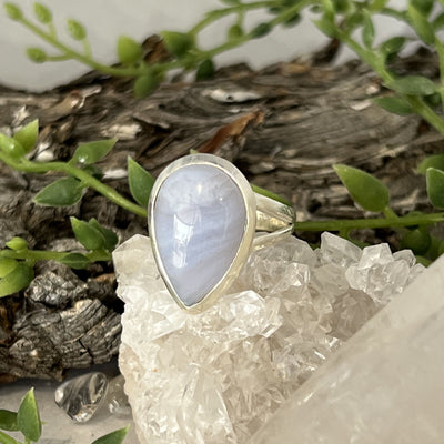 Blue Lace Agate Teardrop Sterling Silver Ring