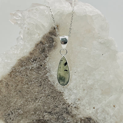 Prehnite Teardrop Sterling Silver Pendant