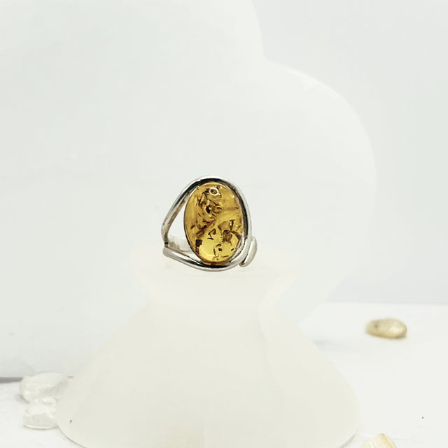 Product Image of Amber Oval Sterling Silver Ring #1