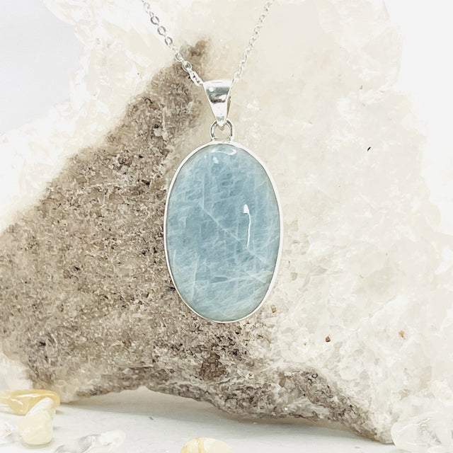 Product Image of Aquamarine Oval Sterling Silver Pendant #1