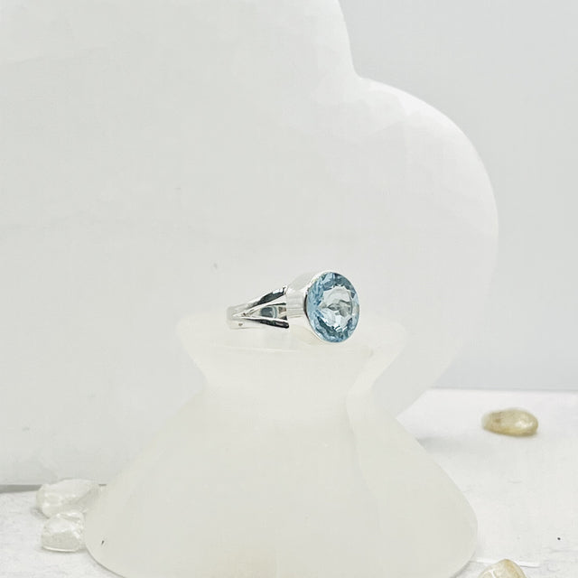 Product Image of Blue Topaz Round Sterling Silver Ring #1