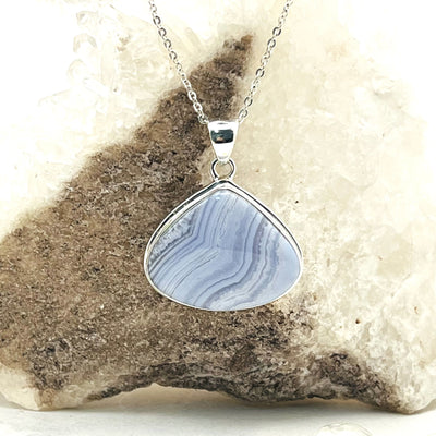 Blue Lace Agate Teardrop Sterling Silver Pendant