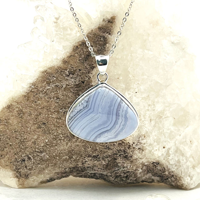 Product Image of Blue Lace Agate Teardrop Sterling Silver Pendant #1