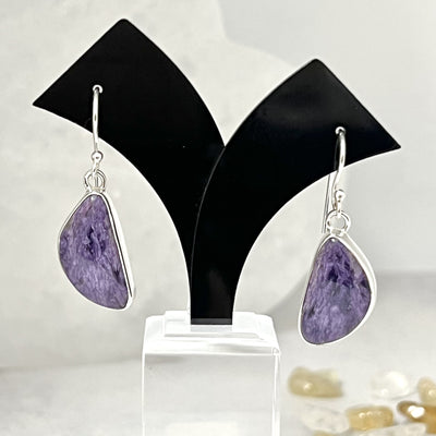 Charoite Freeform Sterling Silver Earrings