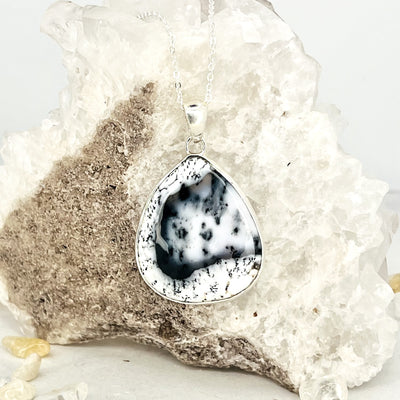 Dendritic Agate Teardrop Sterling Silver Pendant