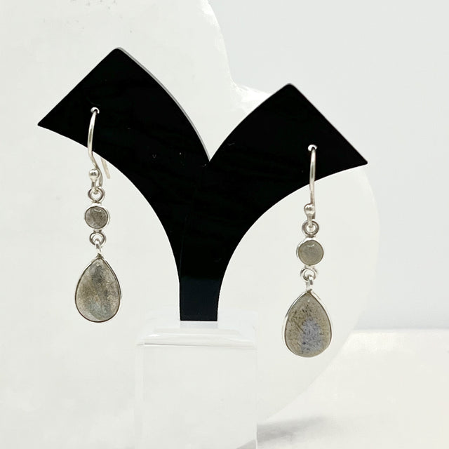 Product Image of Labradorite Round and Teardrop Two-Tier Sterling Silver Earrings #1