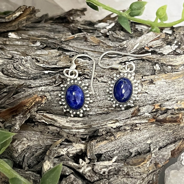 Product Image of Lapis Lazuli Oval Sterling Silver Earrings #1