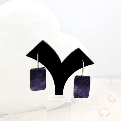 Lepidolite Rectangle Sterling Silver Earrings