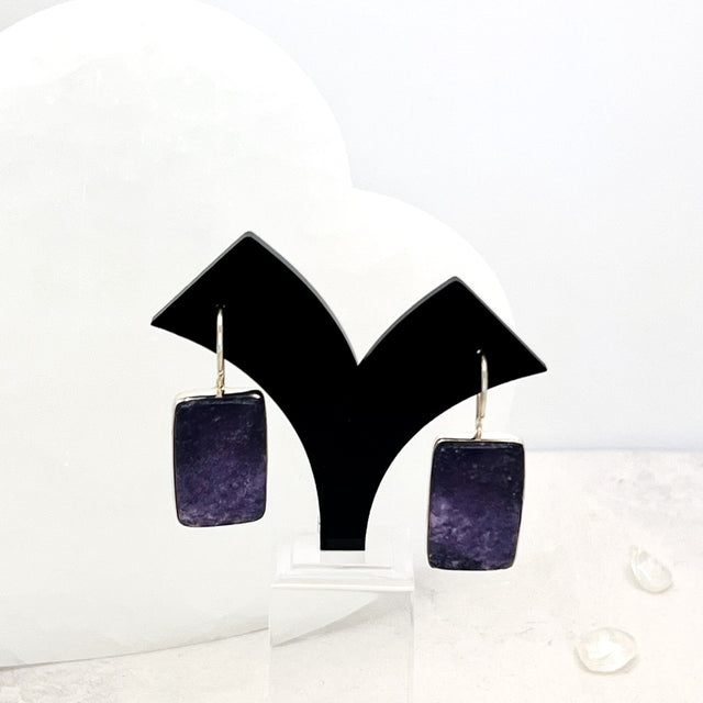 Product Image of Lepidolite Rectangle Sterling Silver Earrings #1