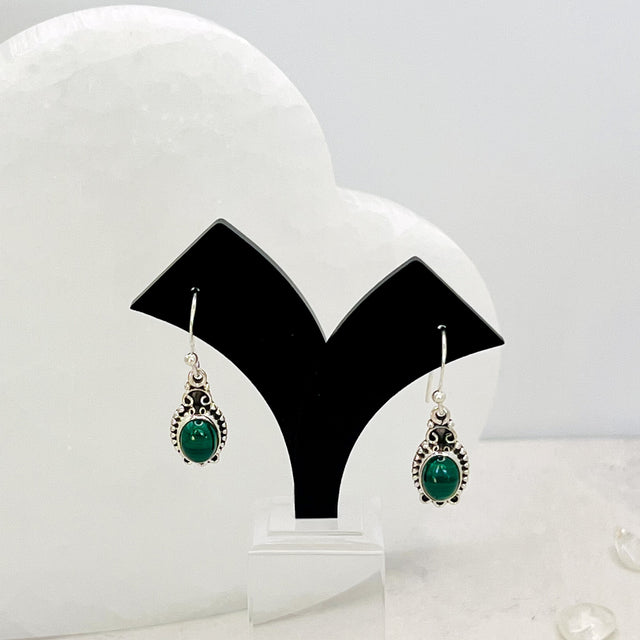 Product Image of Malachite Oval Sterling Silver Earrings #1