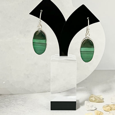 Malachite Oval Sterling Silver Earrings