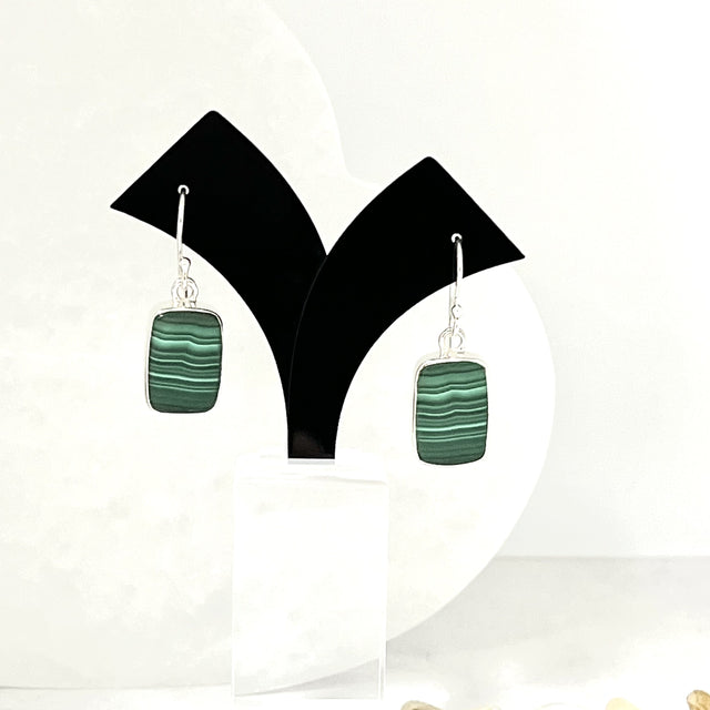 Product Image of Malachite Rectangle Sterling Silver Earrings #1