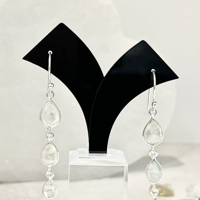 Rainbow Moonstone 3 Tier Teardrop Sterling Silver Earrings