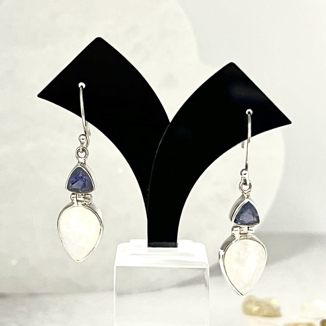 Product Image of Moonstone and Iolite Triangle and Reverse Teardrop Sterling Silver Earrings #1