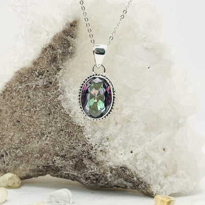 Mystic Topaz Oval Sterling Silver Pendant