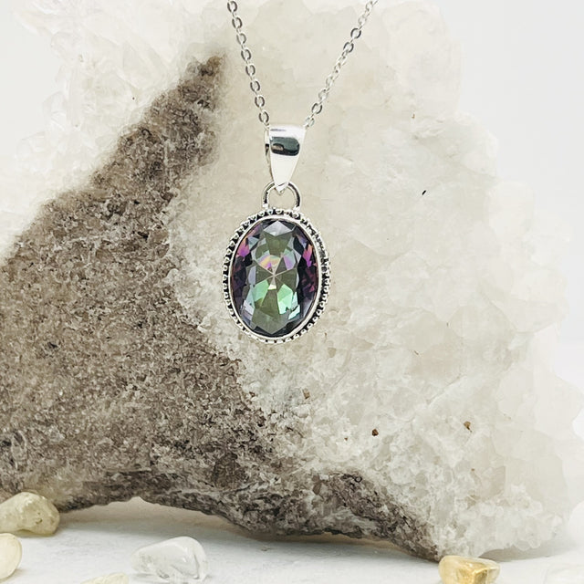 Product Image of Mystic Topaz Oval Sterling Silver Pendant #1