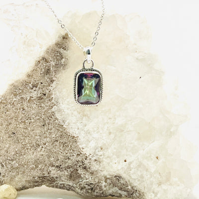 Mystic Topaz Rectangle Sterling Silver Pendant